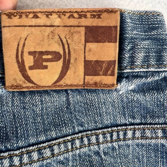 Phat Farm Bermuda Shorts Mens 34 Blue Denim Pockets High Rise Distressed - Picture 11 of 14